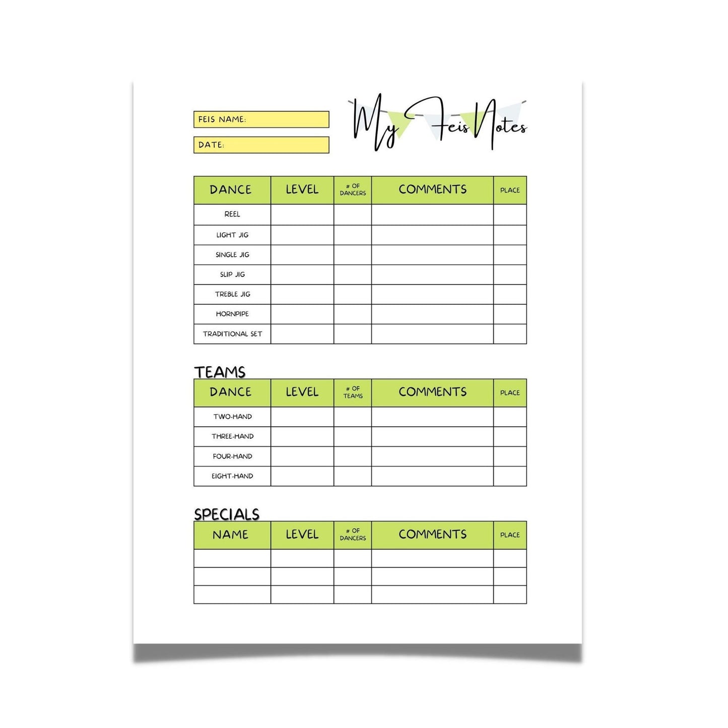 My Feis Notes! Irish Dancer Progress Sheet // Downloadable PDF File