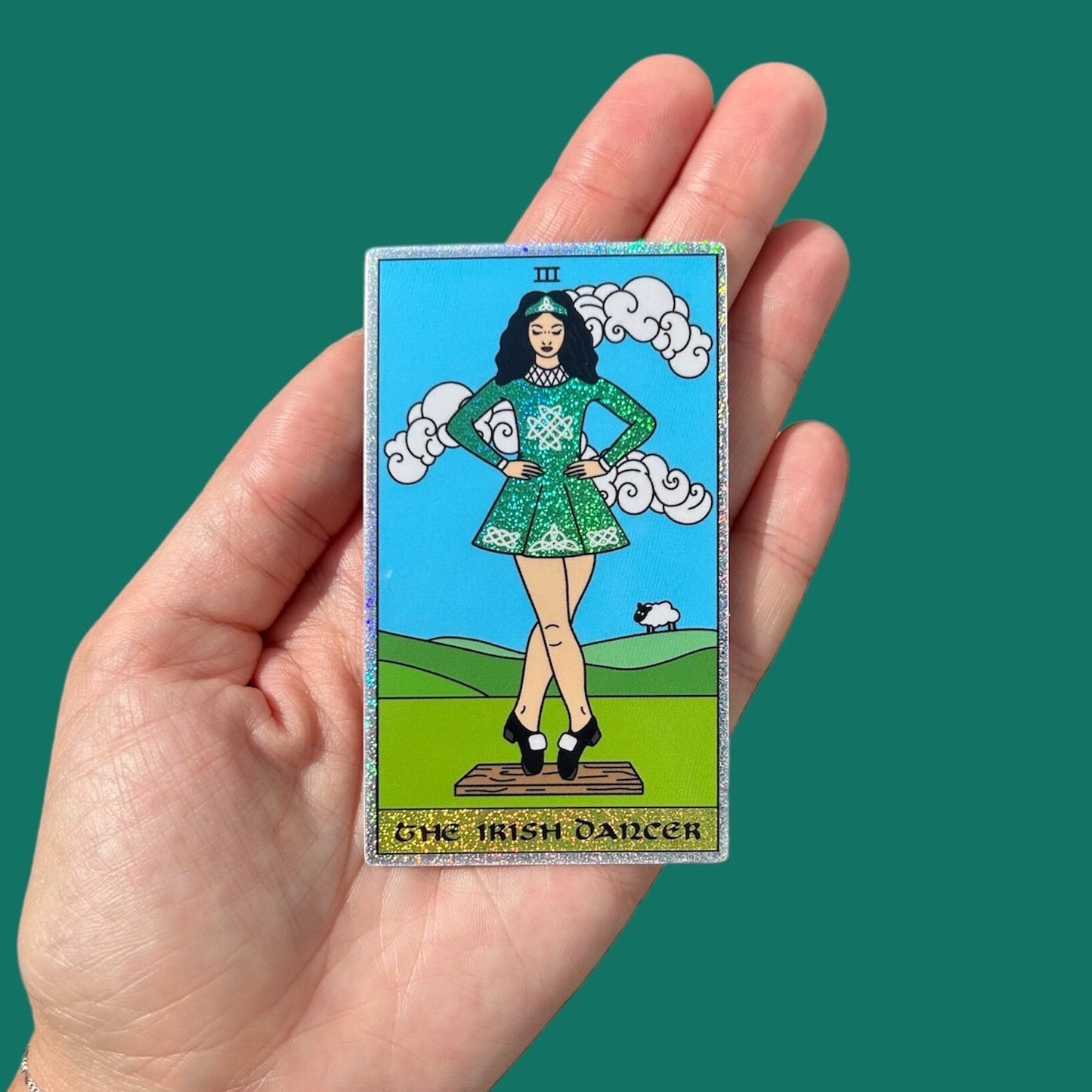 Irish Dancer Tarot Card Glitter Sticker
